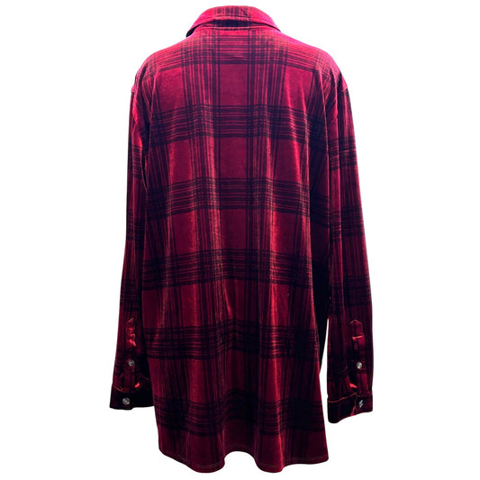 John Mark Red Plaid Velour Tunic Shirt XL