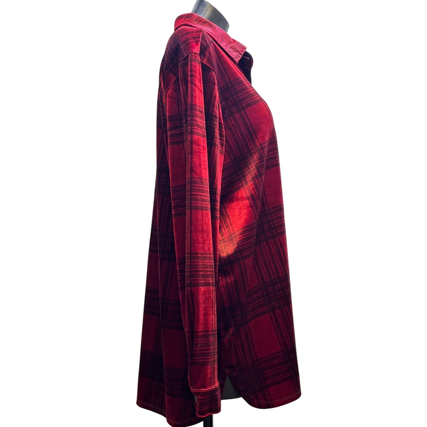 John Mark Red Plaid Velour Tunic Shirt XL