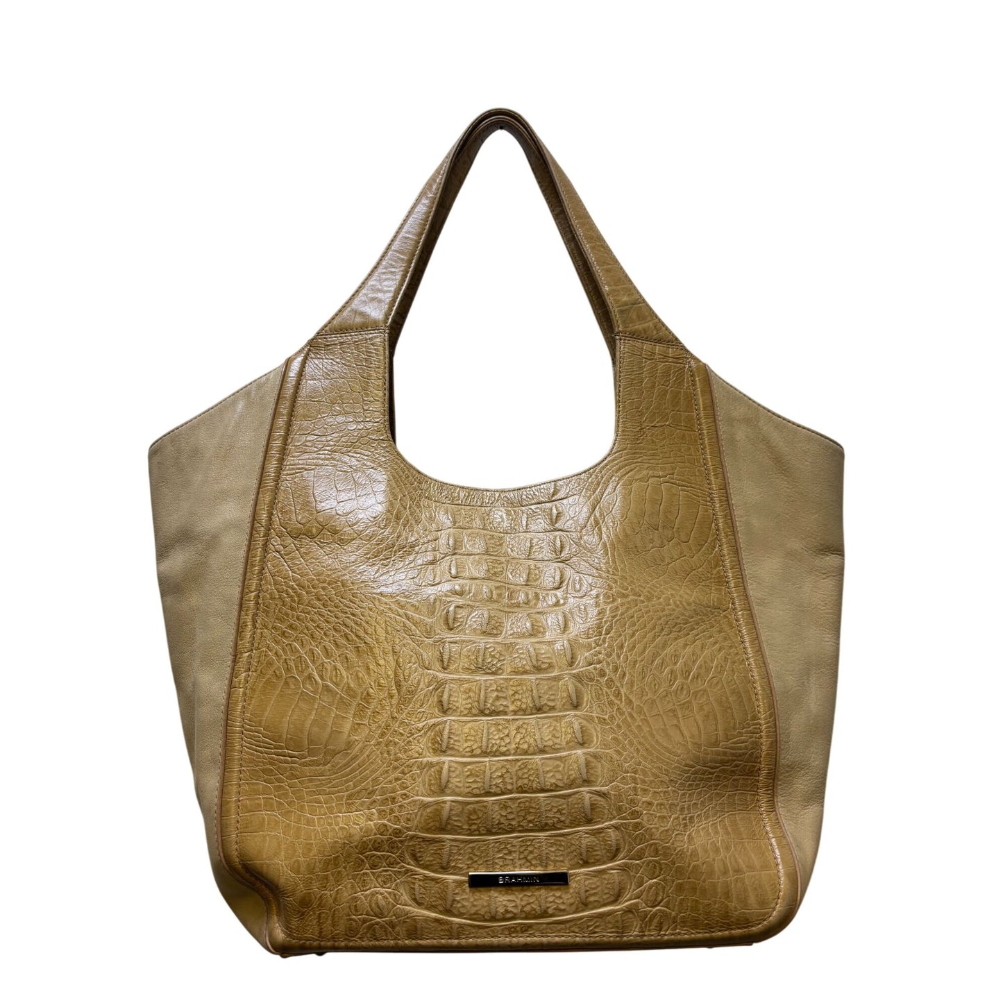 Brahmin Large Tan Tote Bag With Croc Embossed Leather