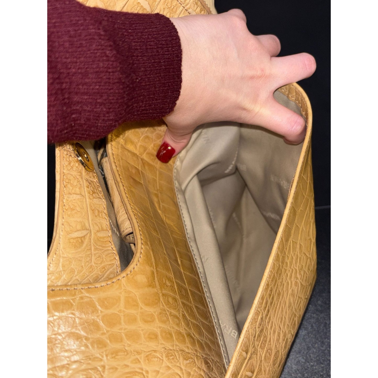 Brahmin Large Tan Tote Bag With Croc Embossed Leather