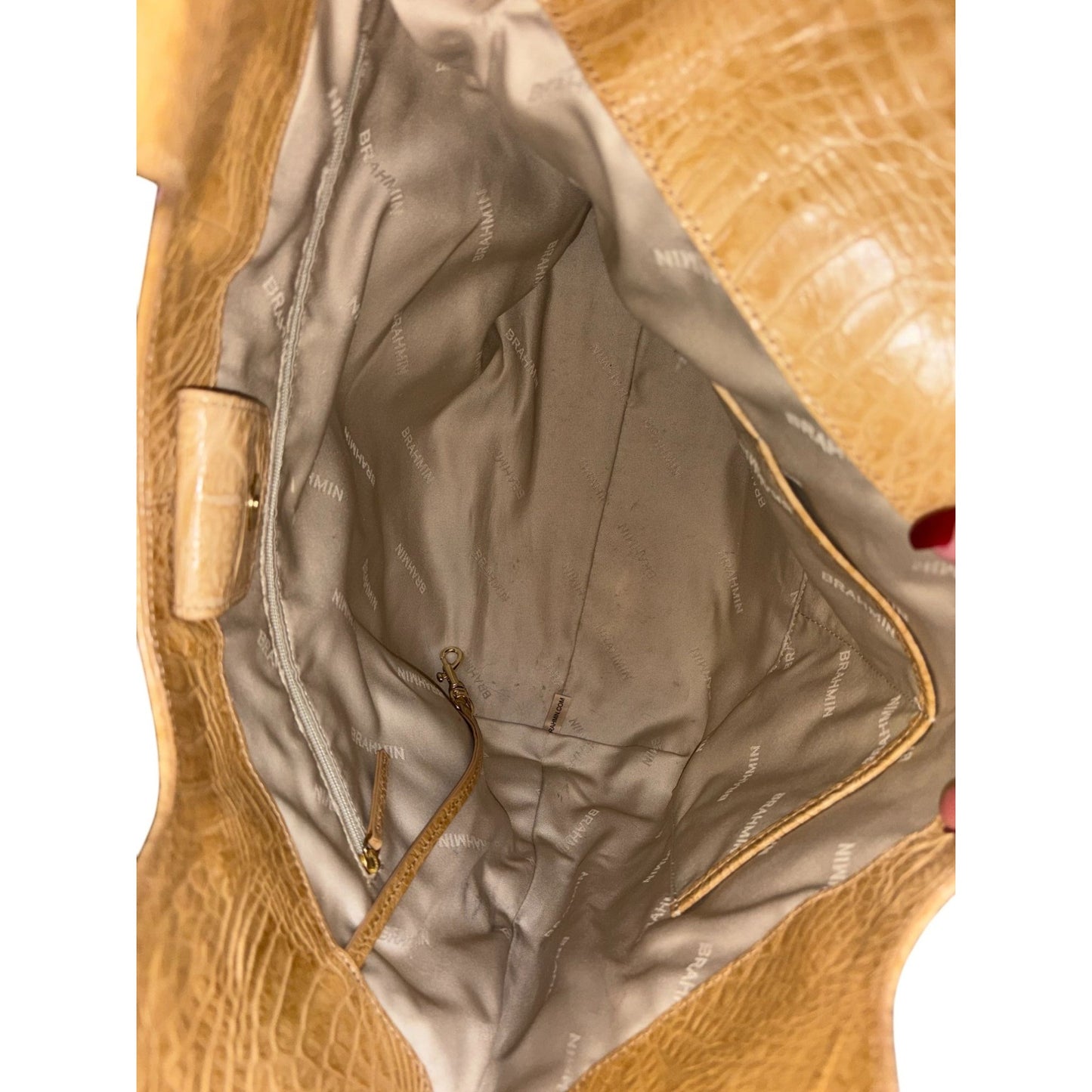 Brahmin Large Tan Tote Bag With Croc Embossed Leather