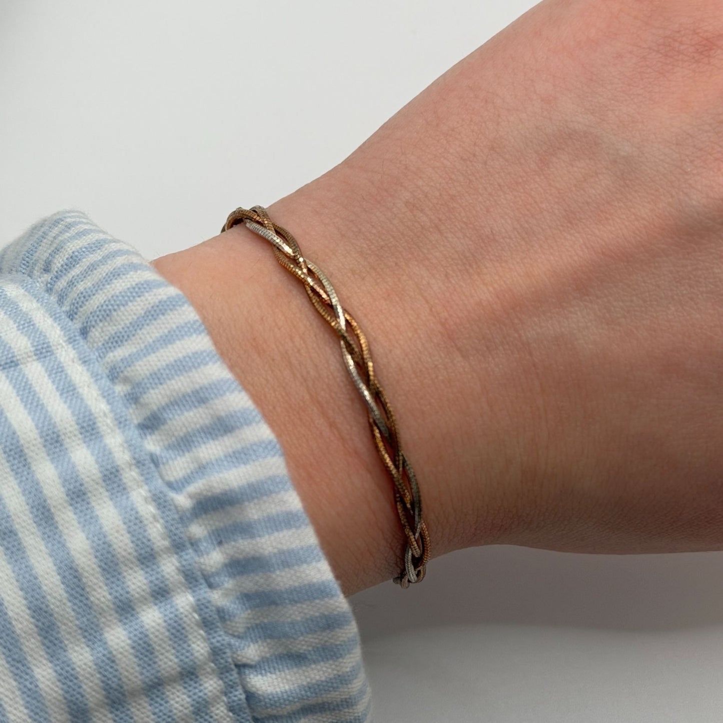 Sterling Silver Two Tone Braided Bracelet 925 Italy