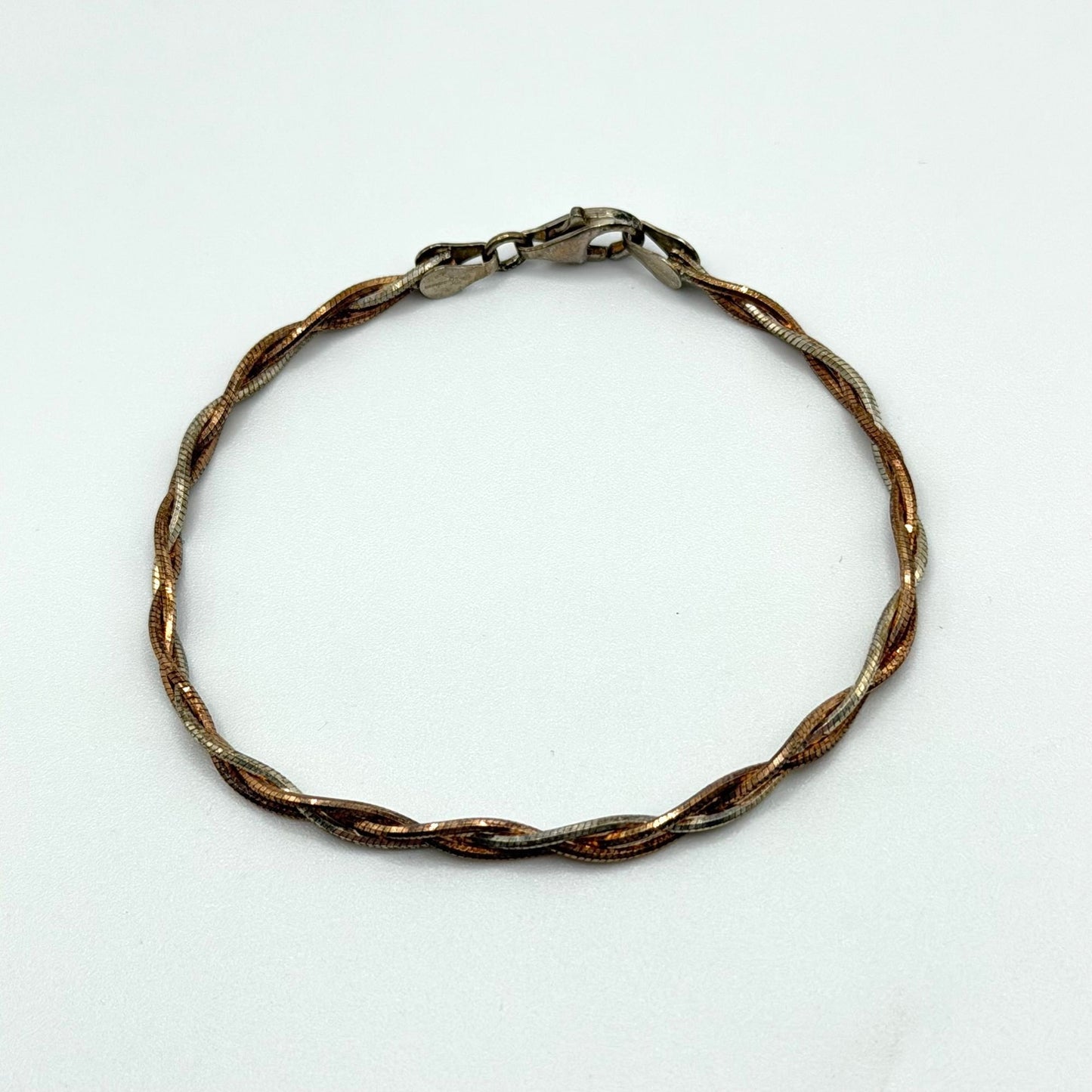 Sterling Silver Two Tone Braided Bracelet 925 Italy