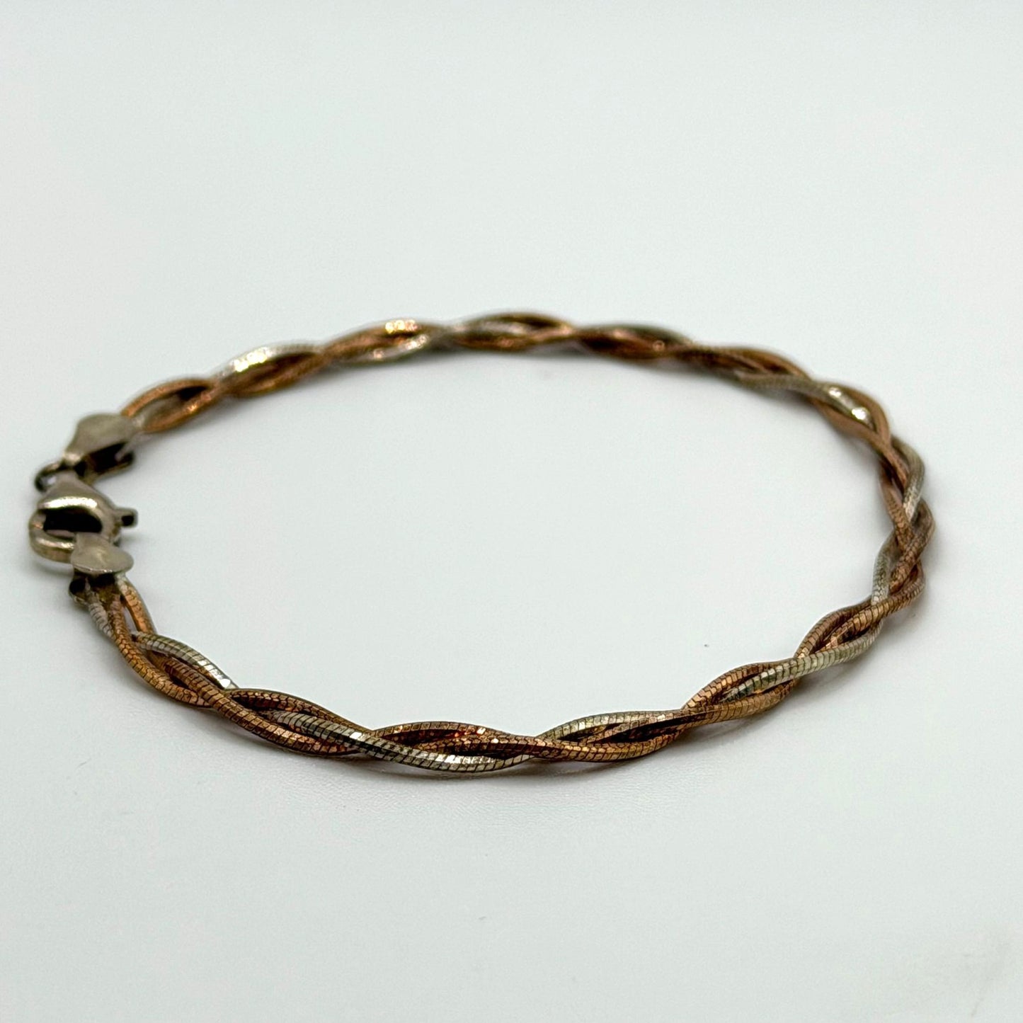 Sterling Silver Two Tone Braided Bracelet 925 Italy