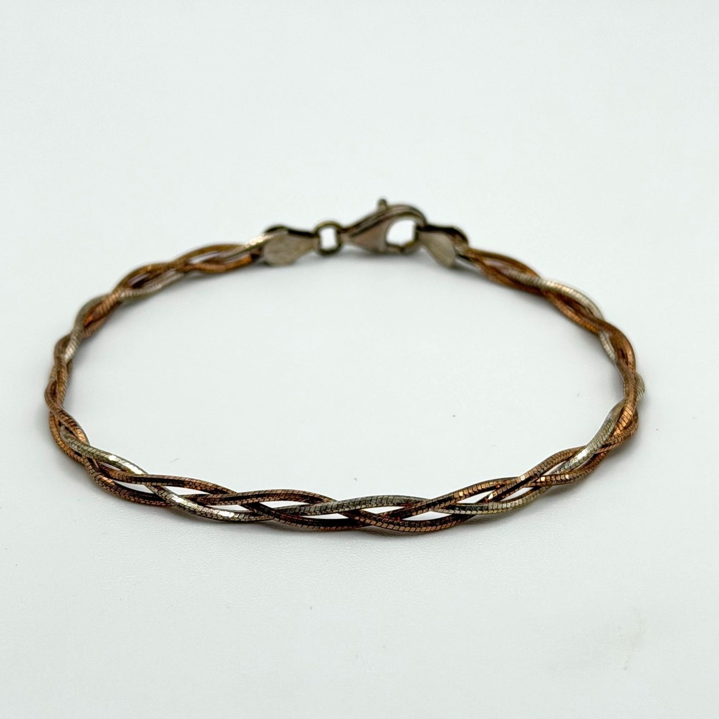 Sterling Silver Two Tone Braided Bracelet 925 Italy
