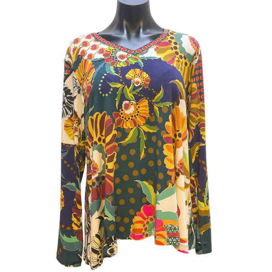 Johnny Was Los Angeles Womens Floral Long Sleeve Top Medium