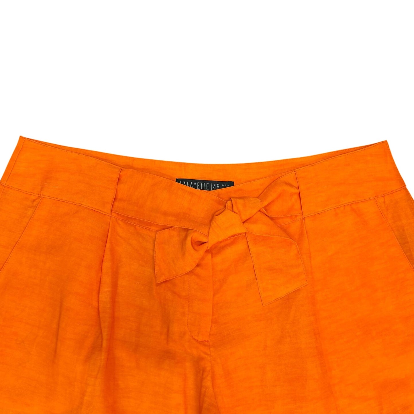 NWT Lafayette 148 Linen Wide-Leg Pants Orange Tie-Front Size 10