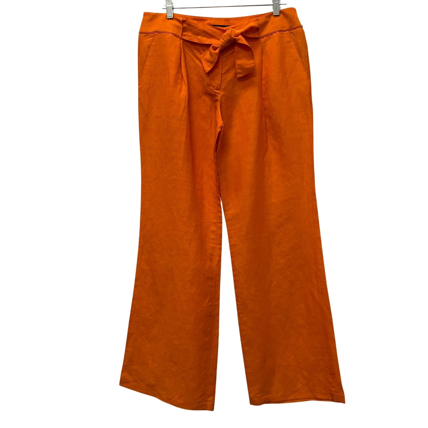 NWT Lafayette 148 Linen Wide-Leg Pants Orange Tie-Front Size 10