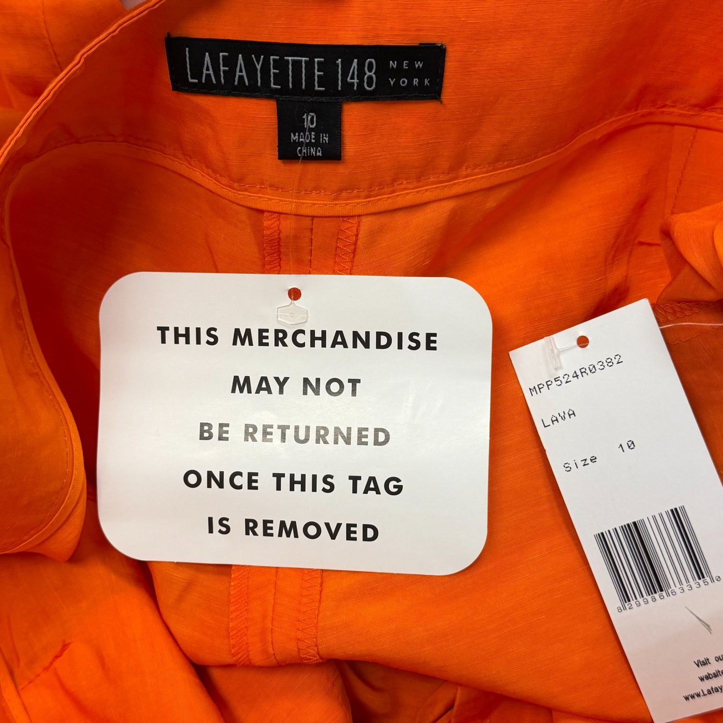 NWT Lafayette 148 Linen Wide-Leg Pants Orange Tie-Front Size 10