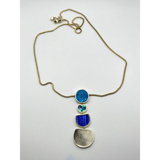 Kendra Scott Luna Gold Pendant Necklace Blue Stone & Adjustable Chain
