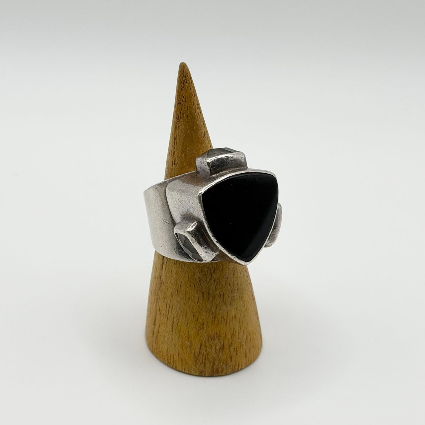 Sterling Silver 925 Ring With Black Onyx & Clear Crystals Size 8.5