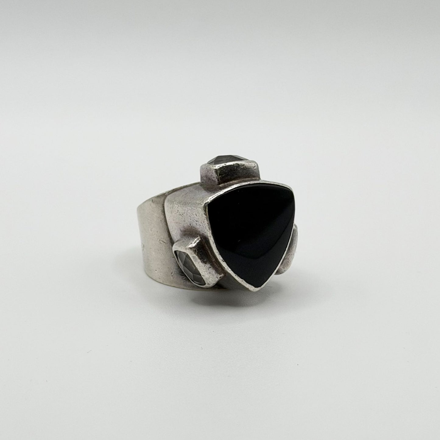 Sterling Silver 925 Ring With Black Onyx & Clear Crystals Size 8.5