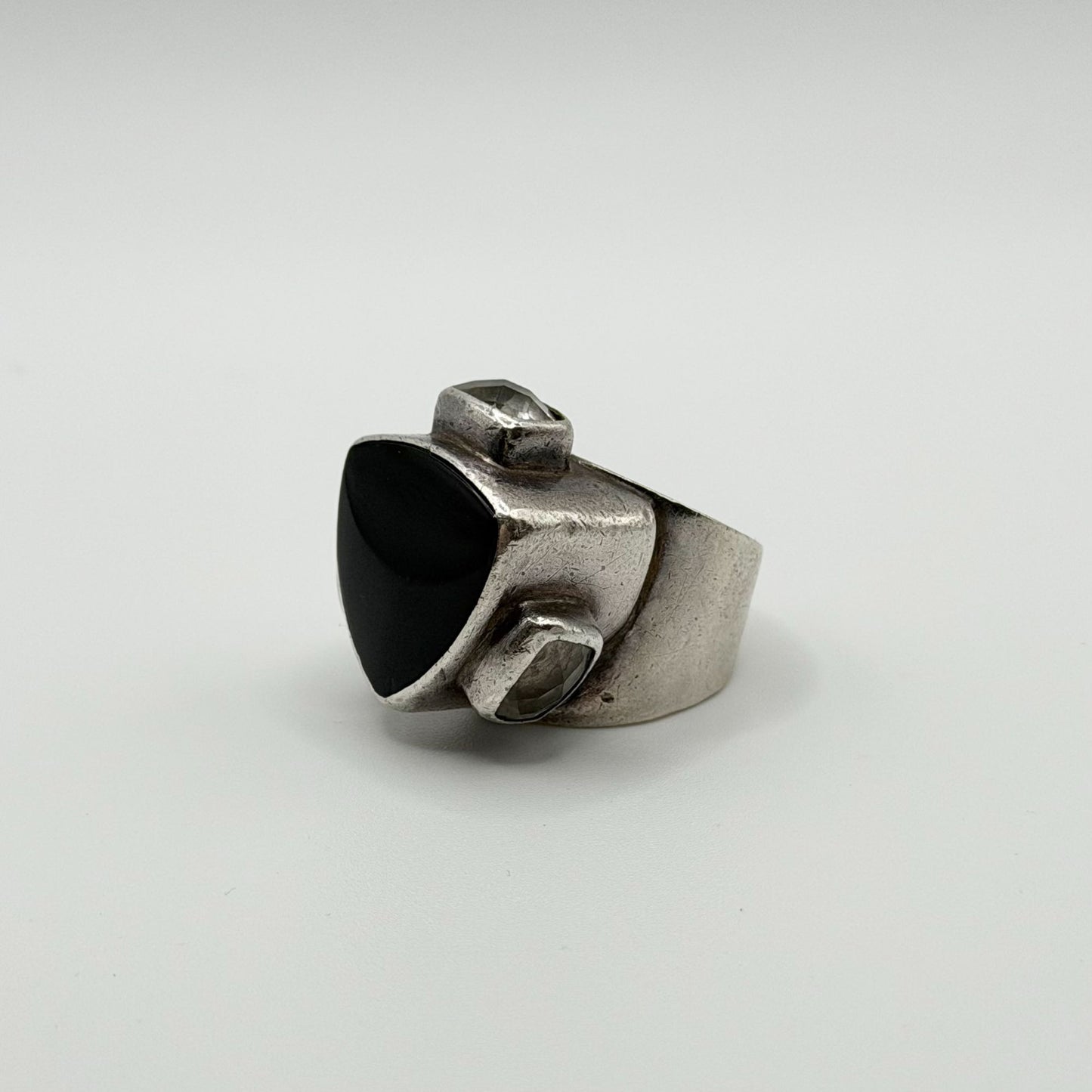 Sterling Silver 925 Ring With Black Onyx & Clear Crystals Size 8.5