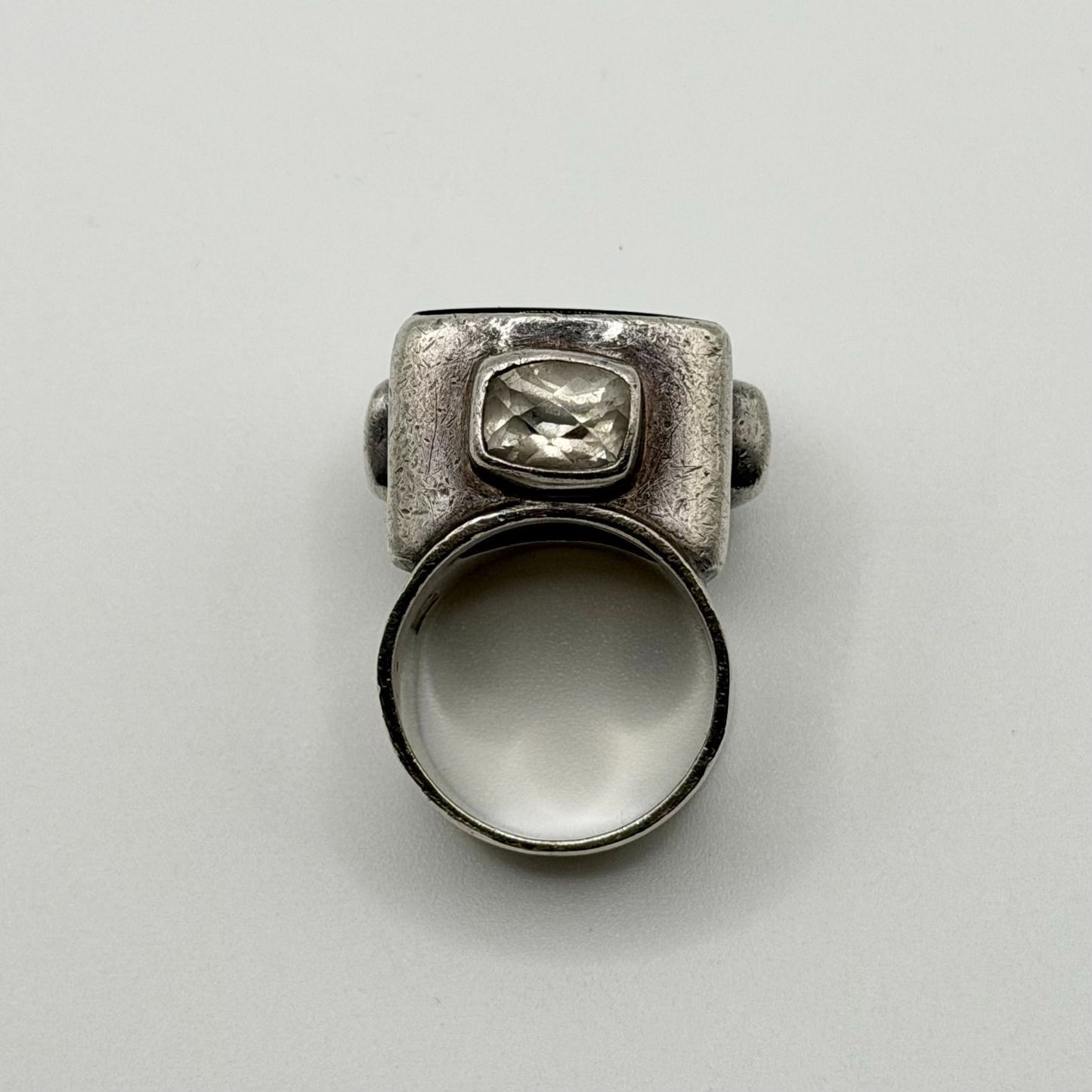 Sterling Silver 925 Ring With Black Onyx & Clear Crystals Size 8.5