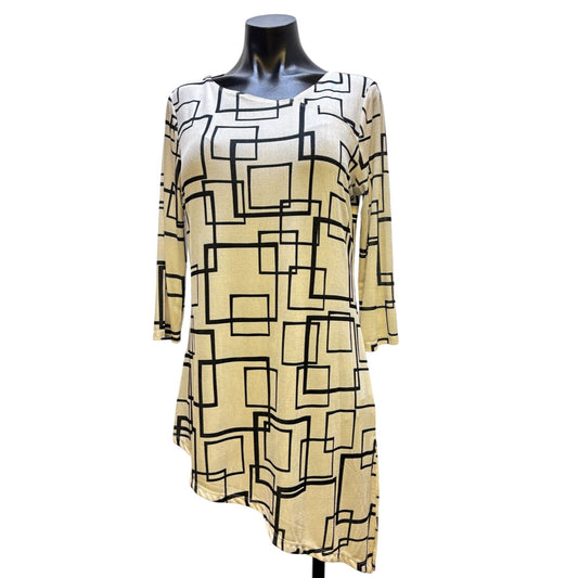 NWT Vecceli Italy Asymmetric Tunic Blouse Black & White S