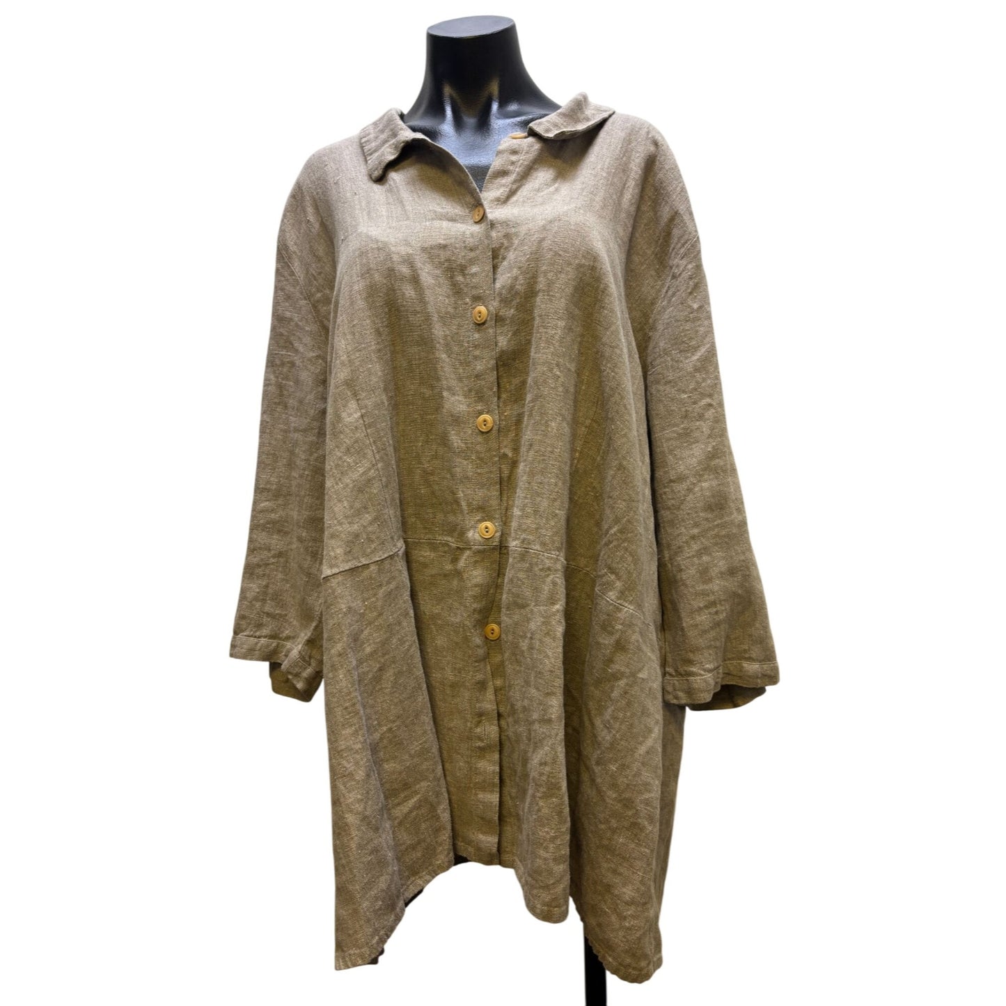Flax Womens Brown Linen Tunic Blouse 2X