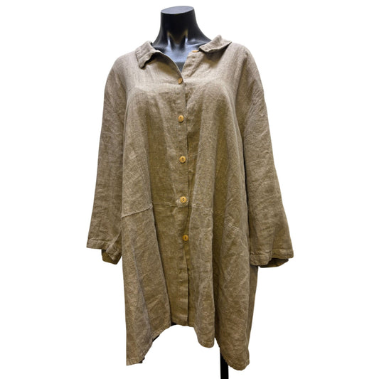 Flax Womens Brown Linen Tunic Blouse 2X