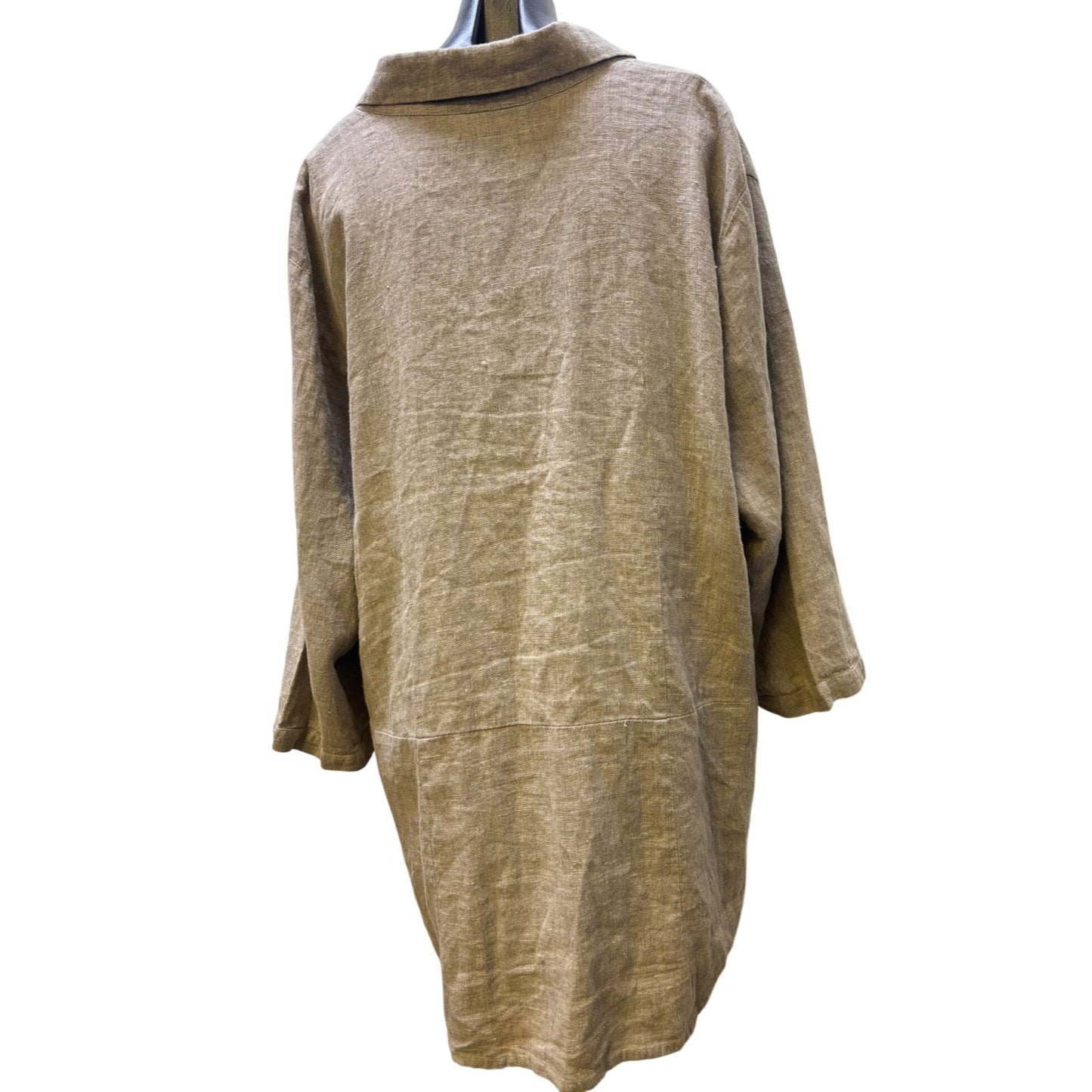 Flax Womens Brown Linen Tunic Blouse 2X