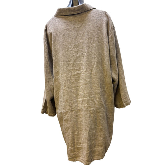 Flax Womens Brown Linen Tunic Blouse 2X