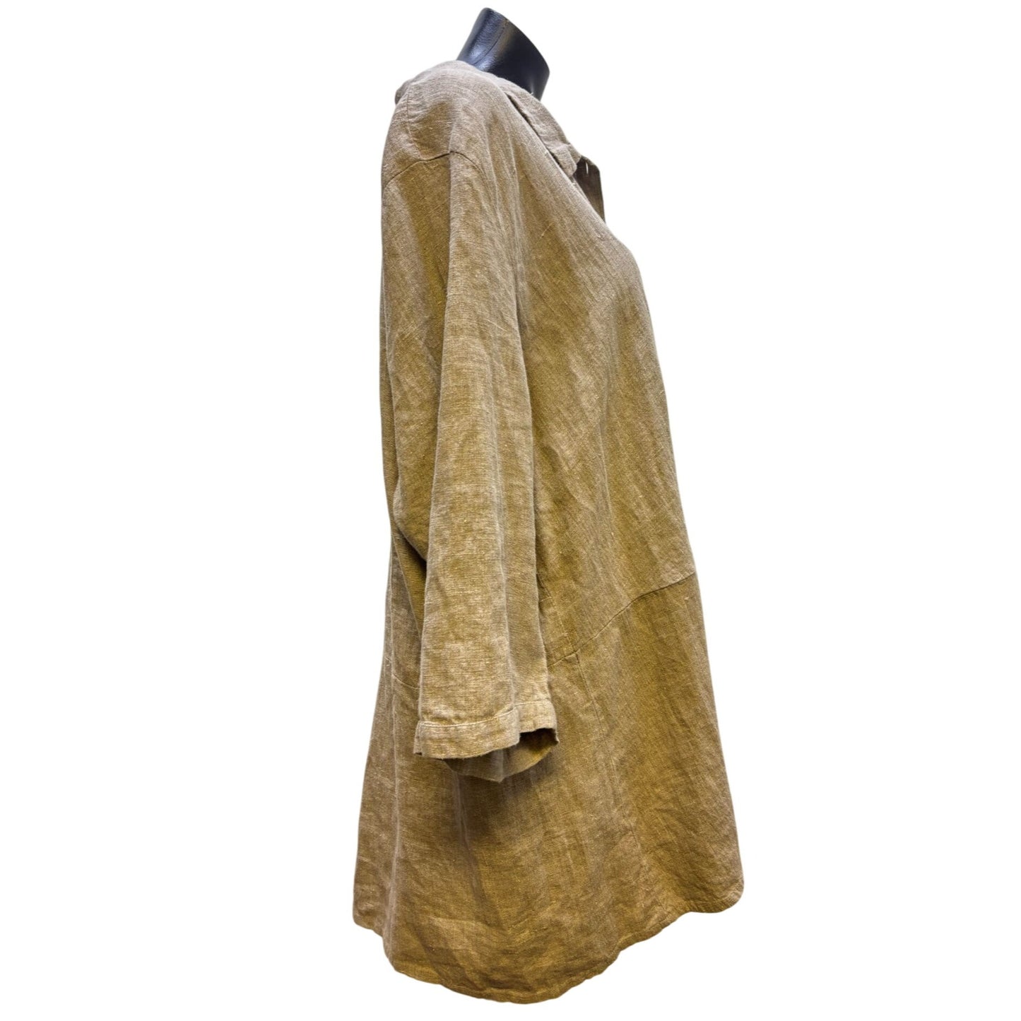 Flax Womens Brown Linen Tunic Blouse 2X