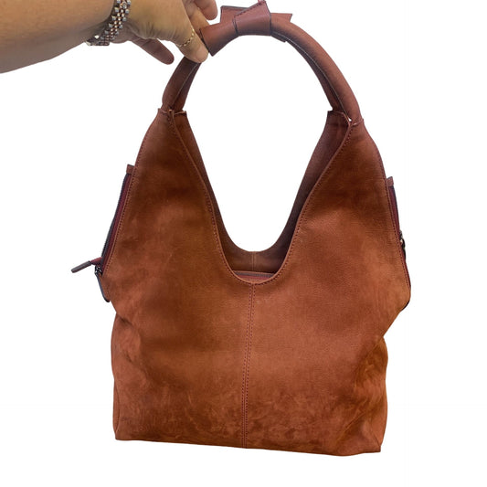 La Moda Womens Brown Leather Suede Shoulder Bag Size Large