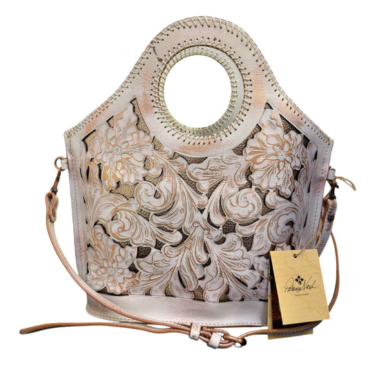 NWT Patricia Nash Tooled Leather Shopper Bag White/Copper Floral Design