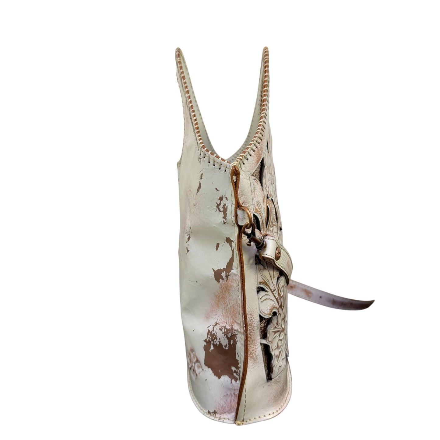 NWT Patricia Nash Tooled Leather Shopper Bag White/Copper Floral Design