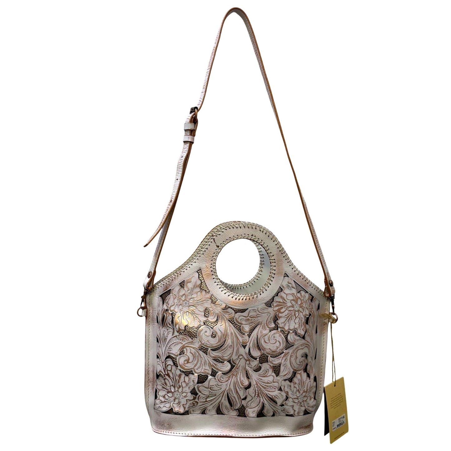 NWT Patricia Nash Tooled Leather Shopper Bag White/Copper Floral Design