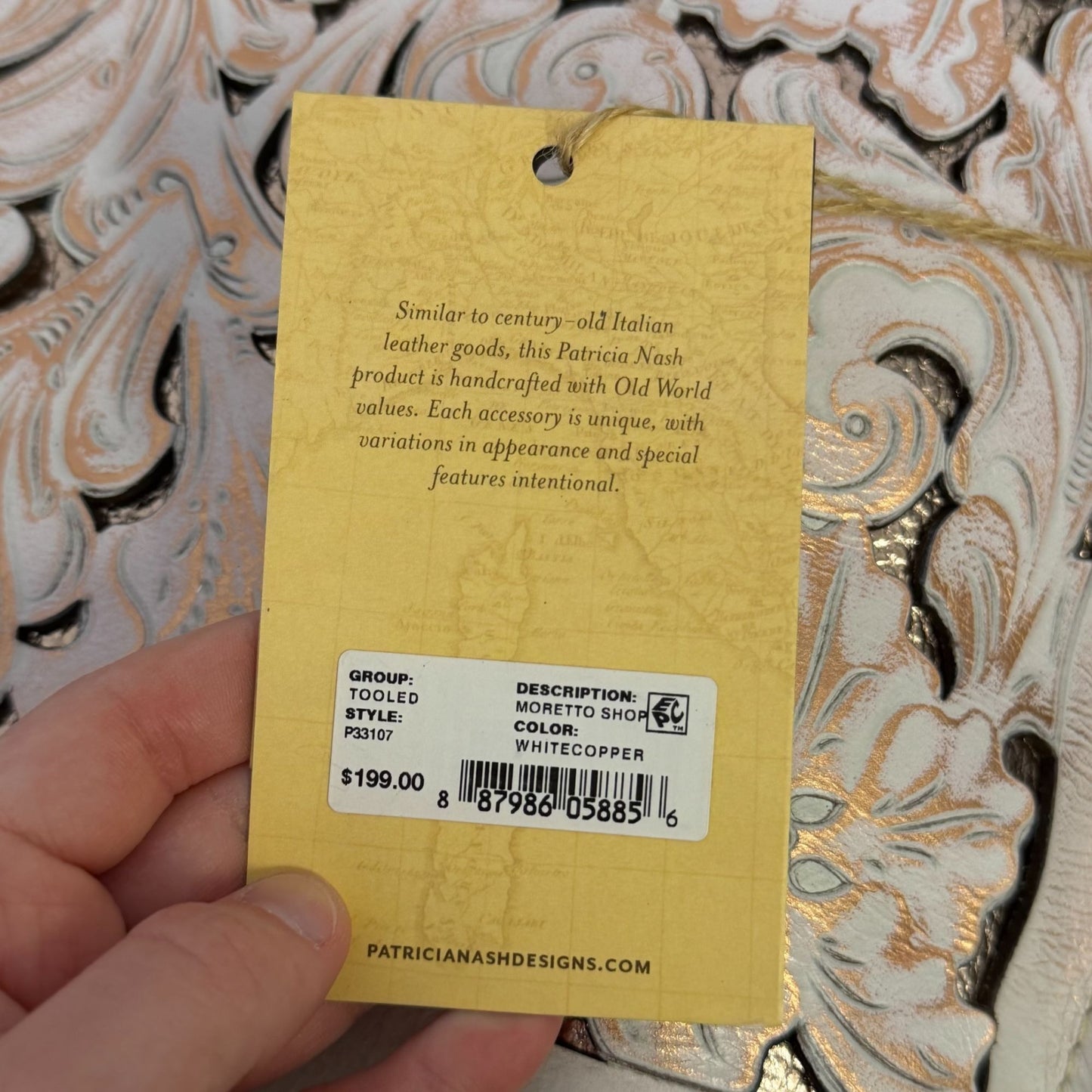 NWT Patricia Nash Tooled Leather Shopper Bag White/Copper Floral Design