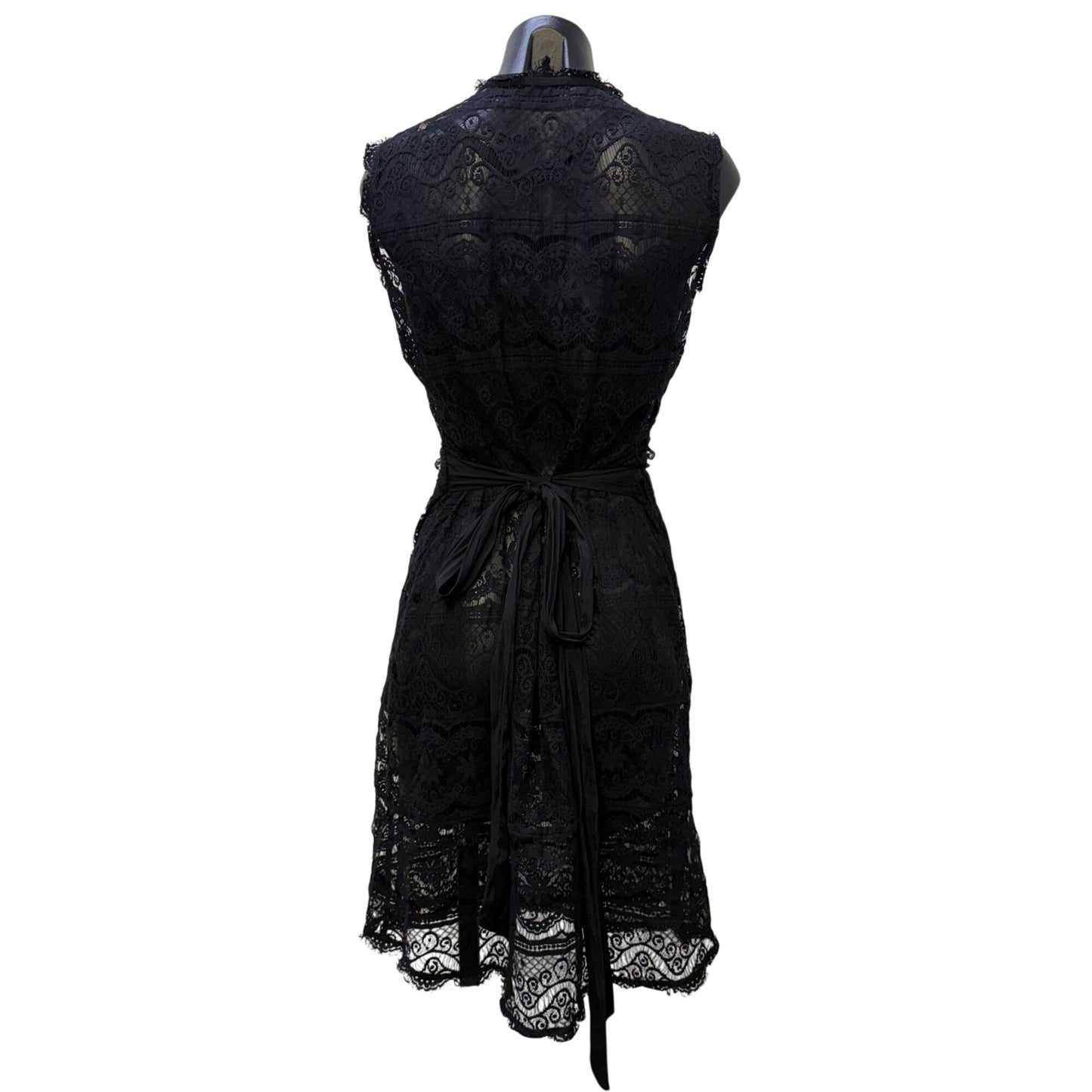 Hale Bob Black Lace Sleeveless Wrap Dress With Tie Back L