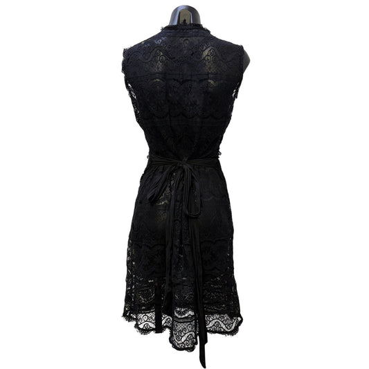 Hale Bob Black Lace Sleeveless Wrap Dress With Tie Back L