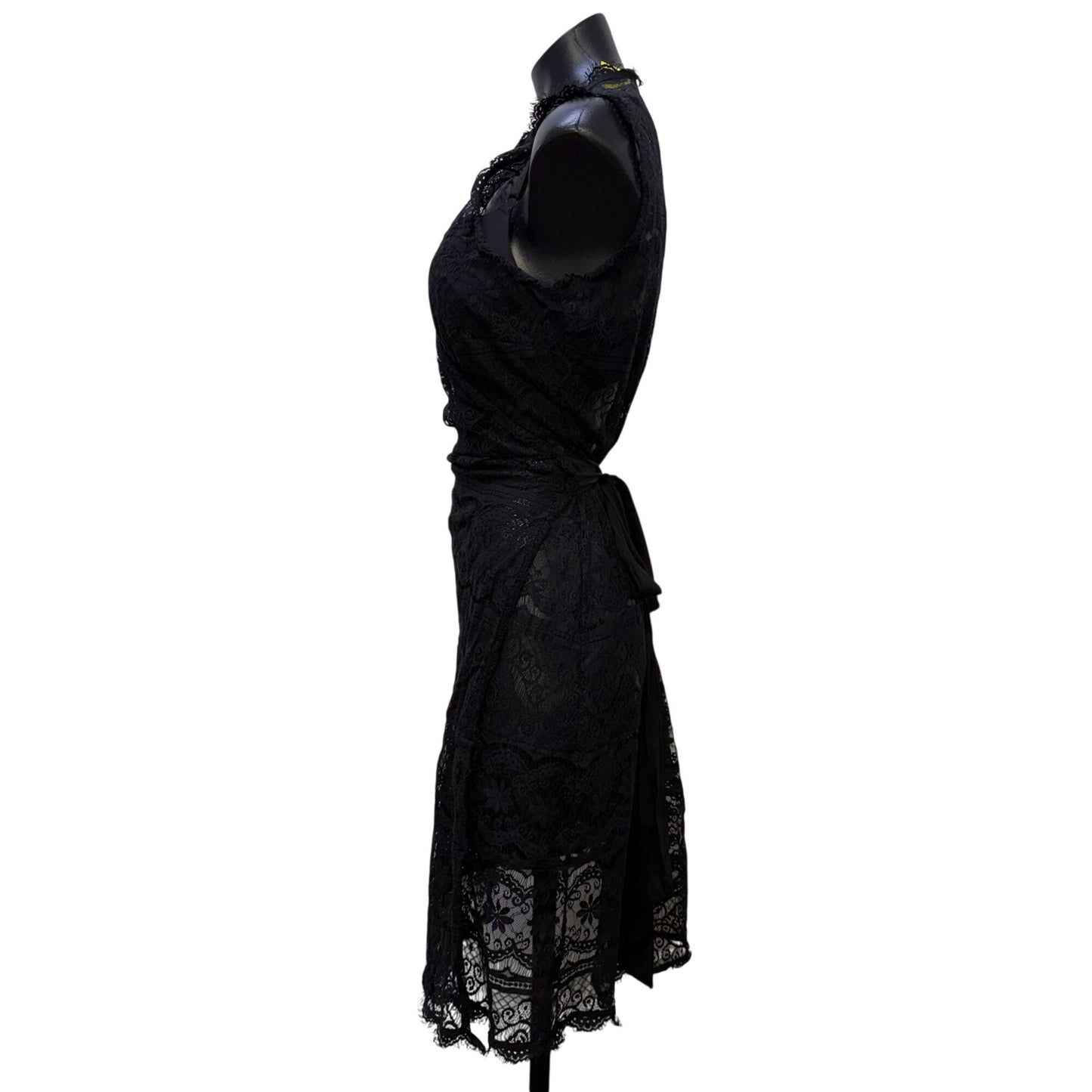 Hale Bob Black Lace Sleeveless Wrap Dress With Tie Back L