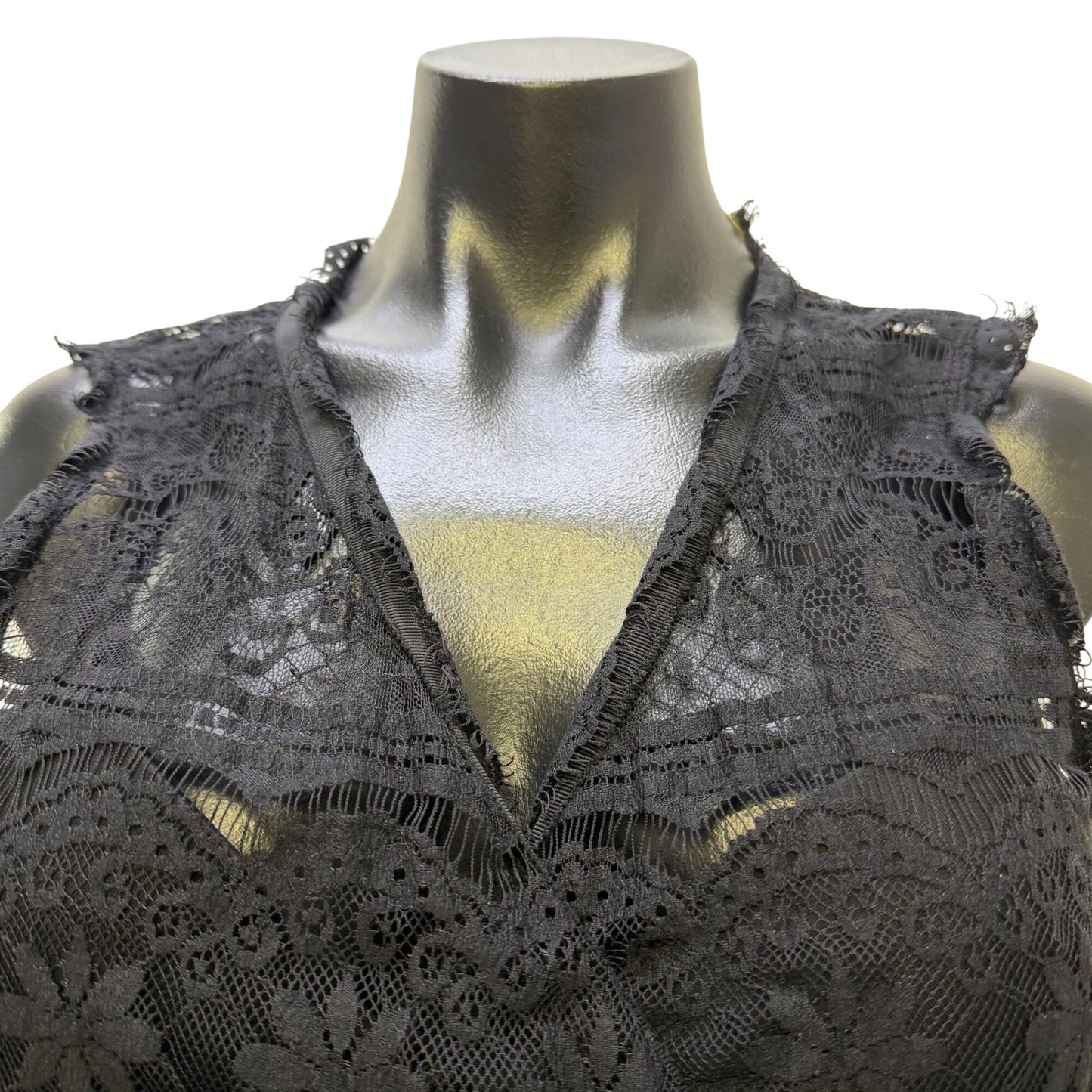 Hale Bob Black Lace Sleeveless Wrap Dress With Tie Back L
