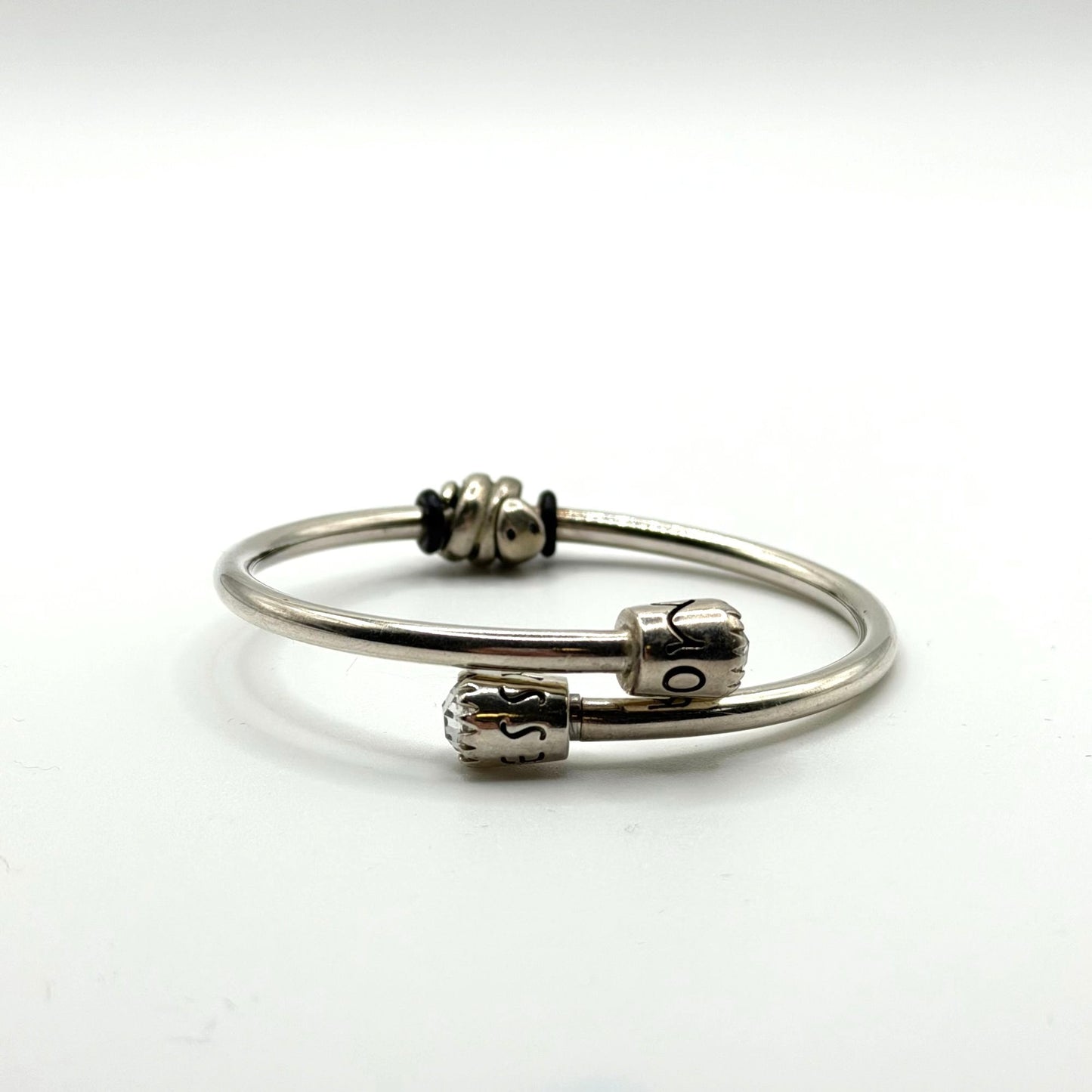 Moress 925 Silver Bracelet With Decorative End Caps & Charm Holder