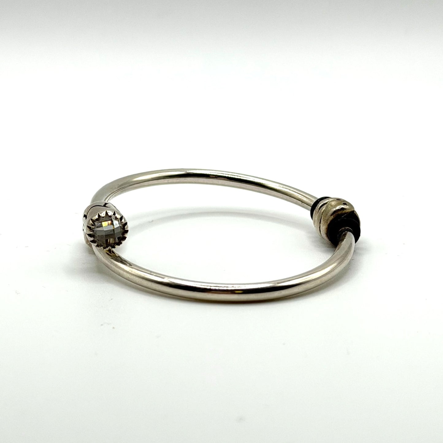 Moress 925 Silver Bracelet With Decorative End Caps & Charm Holder