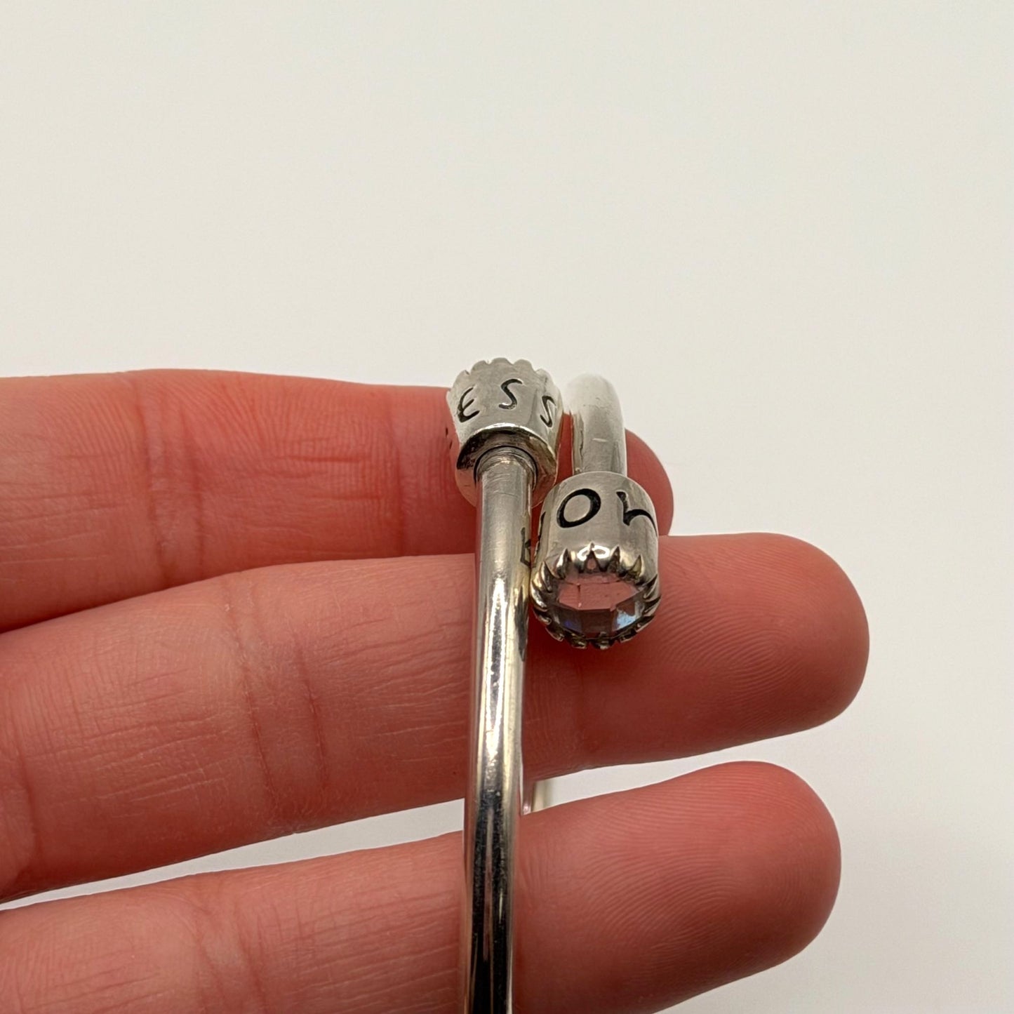 Moress 925 Silver Bracelet With Decorative End Caps & Charm Holder