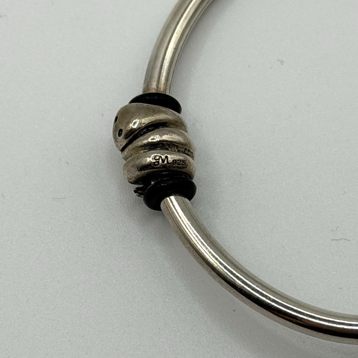 Moress 925 Silver Bracelet With Decorative End Caps & Charm Holder