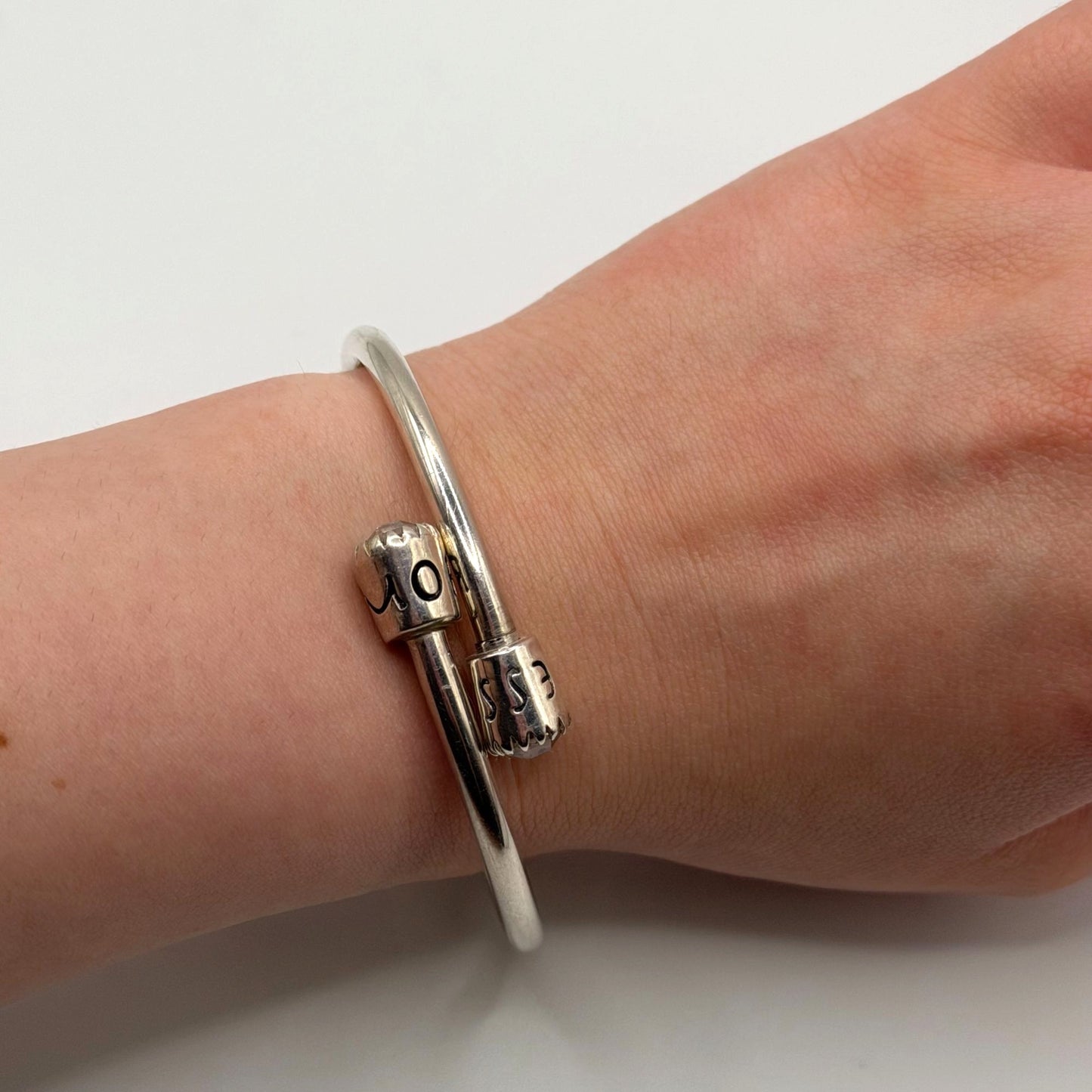 Moress 925 Silver Bracelet With Decorative End Caps & Charm Holder
