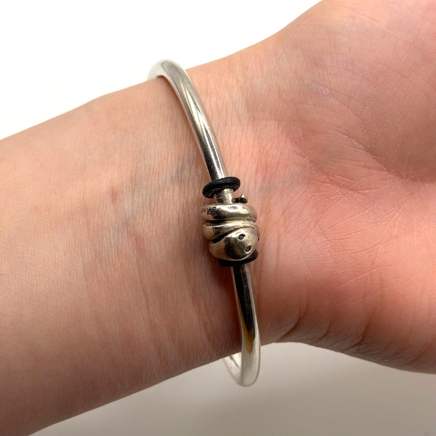 Moress 925 Silver Bracelet With Decorative End Caps & Charm Holder