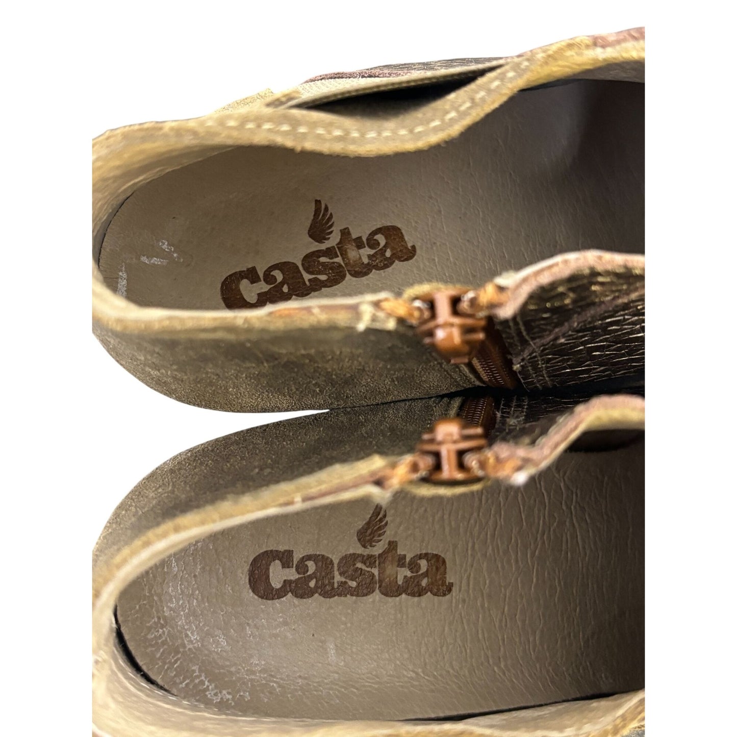 Casta Ankle Booties Dirk Brandy Size 9 Distressed Suede & Leather