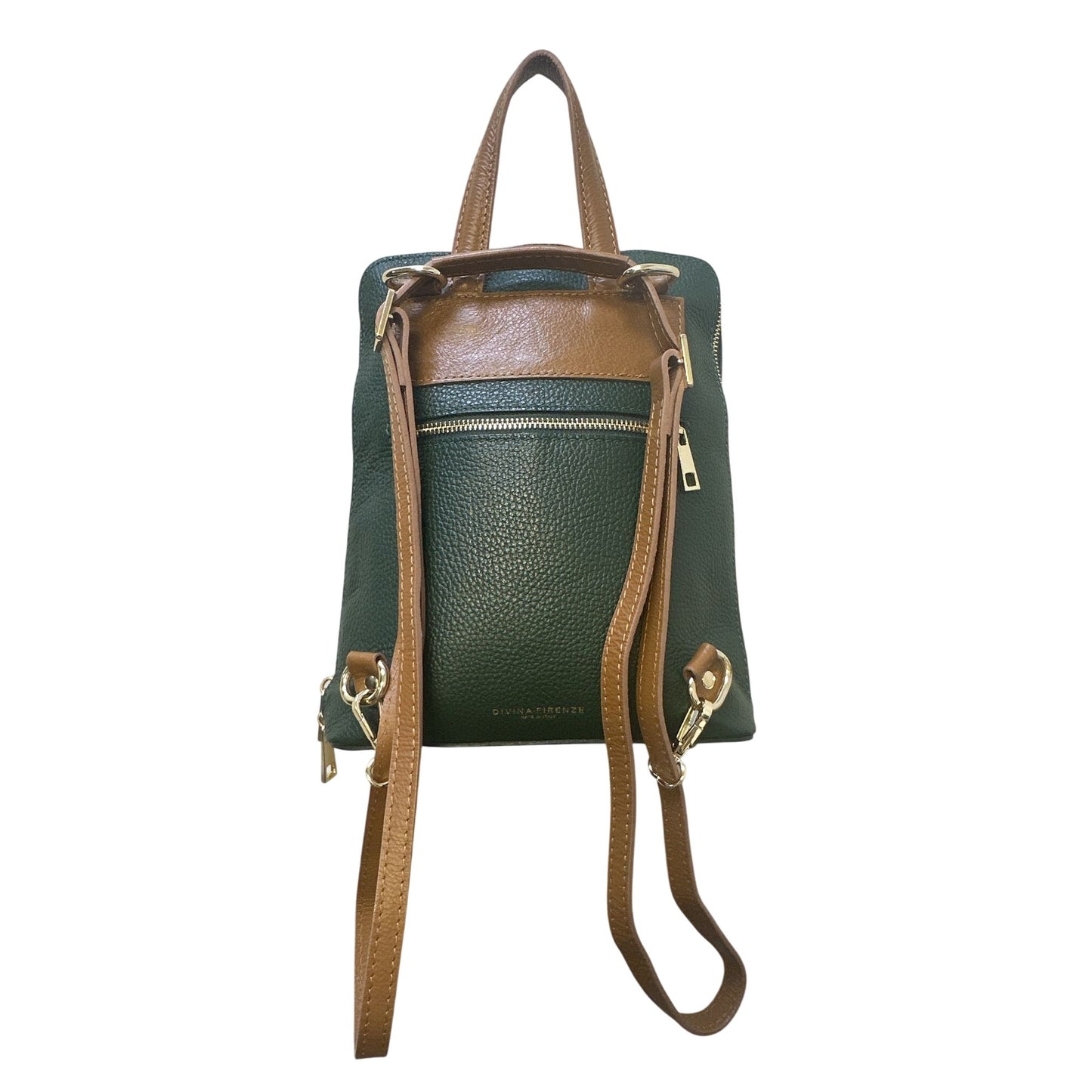 Divina Ferenze Two-Tone Green & Brown Faux Leather Backpack w/Magnetic Snap Pocket & Adjustable Straps