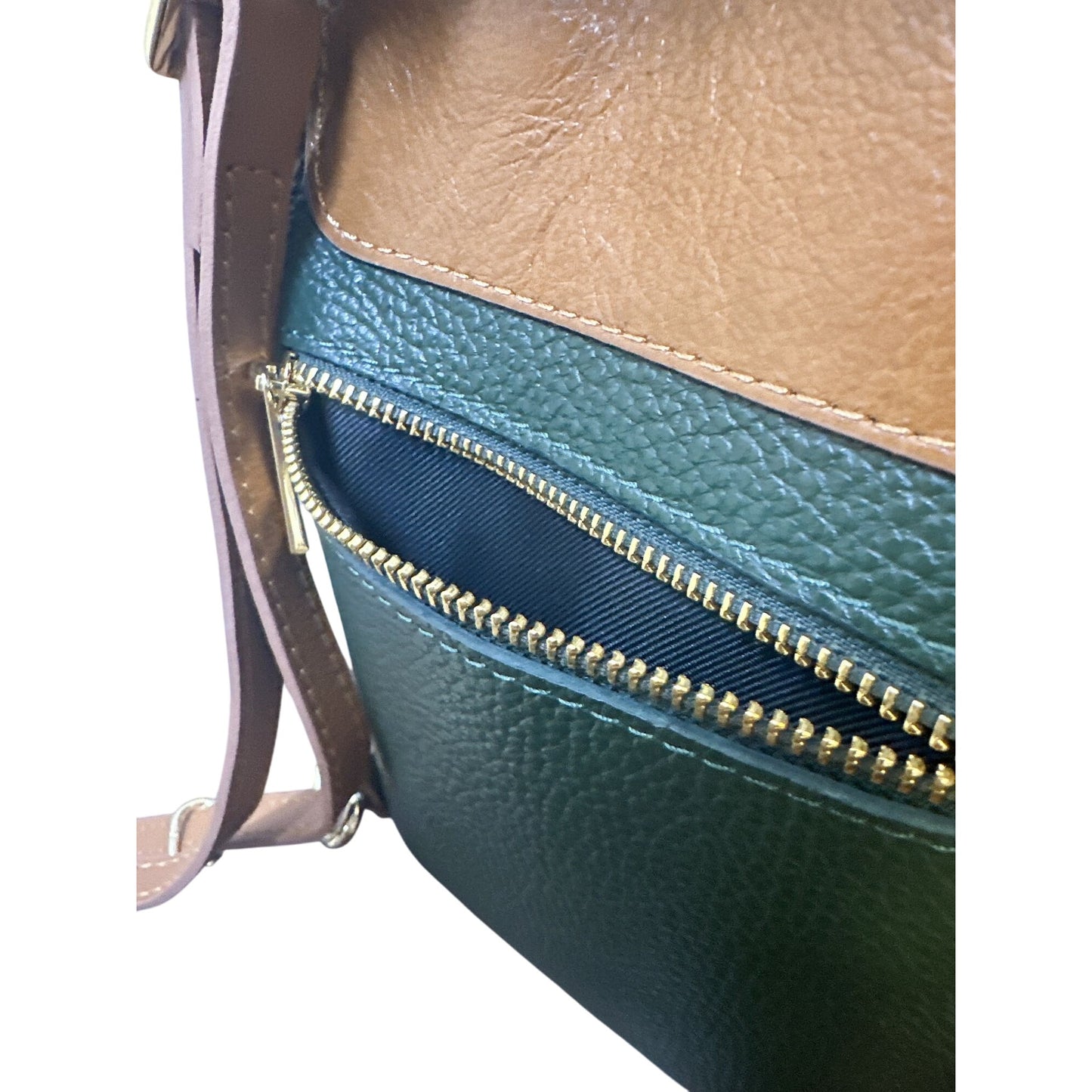 Divina Ferenze Two-Tone Green & Brown Faux Leather Backpack w/Magnetic Snap Pocket & Adjustable Straps