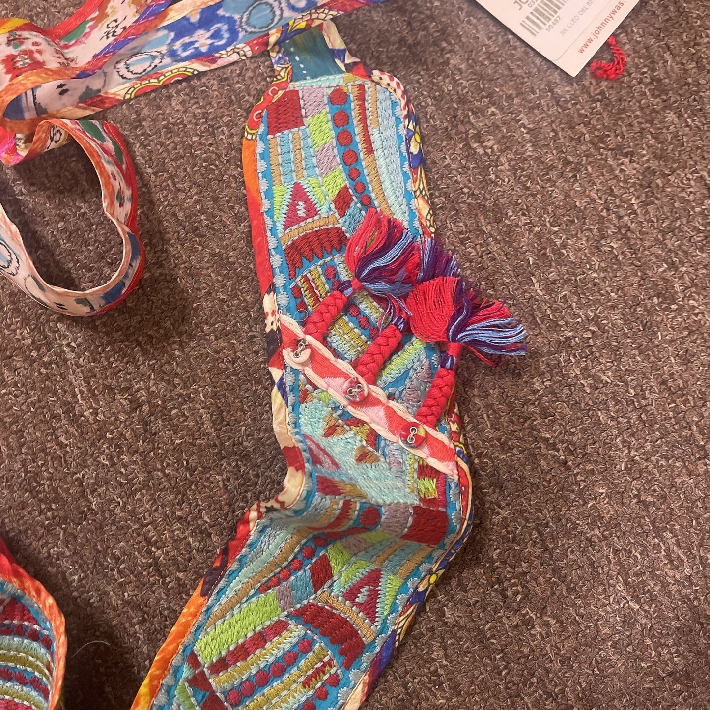 NWT Johnny Was Embroidered Sash Belt With Tassels