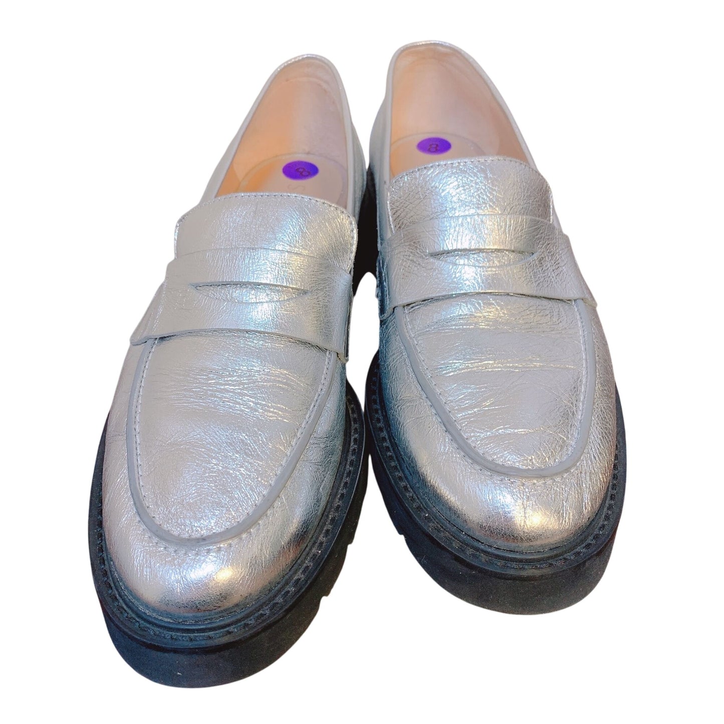 Stuart Weitzman Metallic Silver Leather Loafers 8