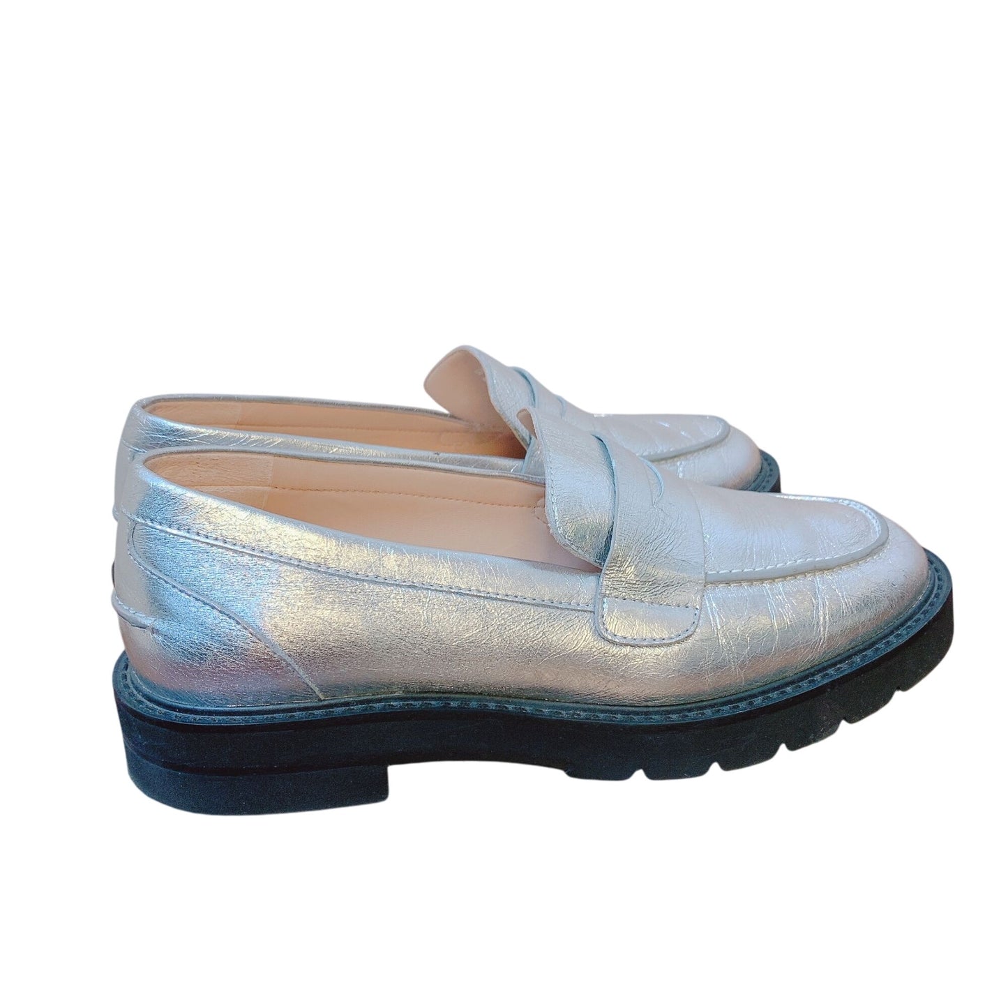 Stuart Weitzman Metallic Silver Leather Loafers 8