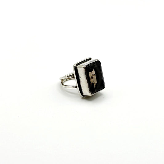 Sterling Silver Rectangular Smoky Quartz Handmade Ring Size 7.5