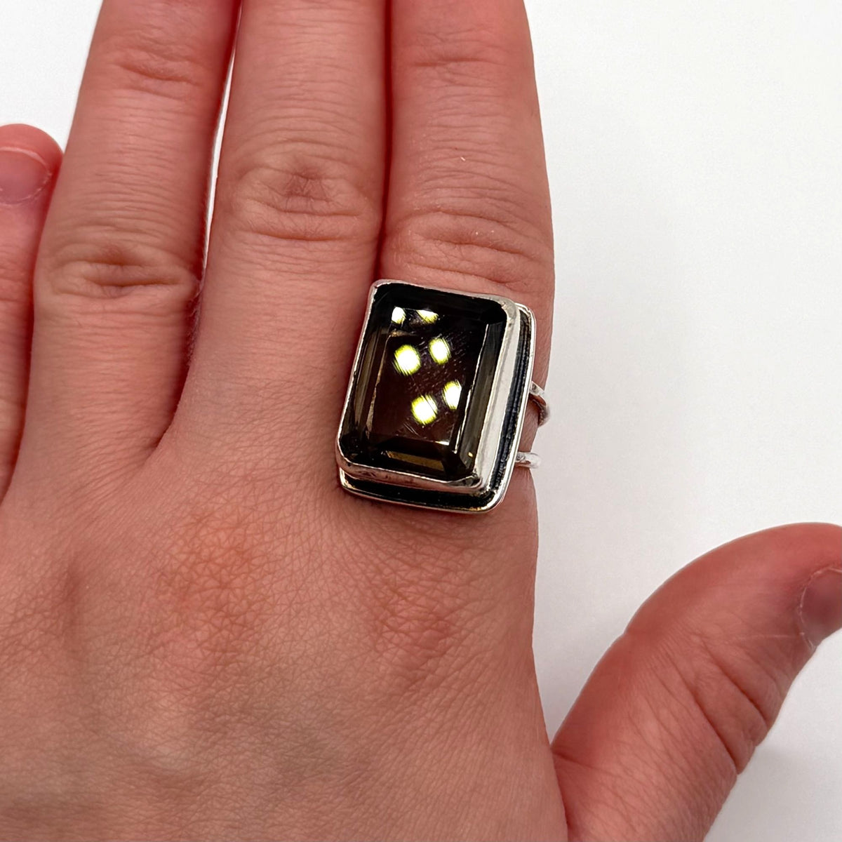 Sterling Silver Rectangular Smoky Quartz Handmade Ring Size 7.5