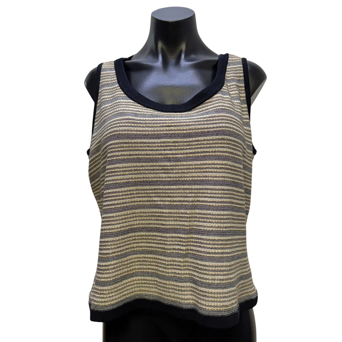 St. John Sport Striped Sleeveless Knit Tank Top Black & Cream L