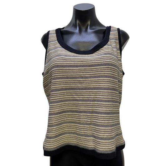 St. John Sport Striped Sleeveless Knit Tank Top Black & Cream L