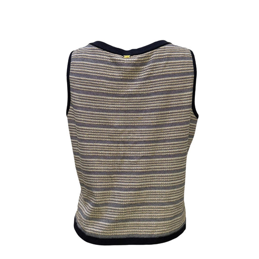 St. John Sport Striped Sleeveless Knit Tank Top Black & Cream L